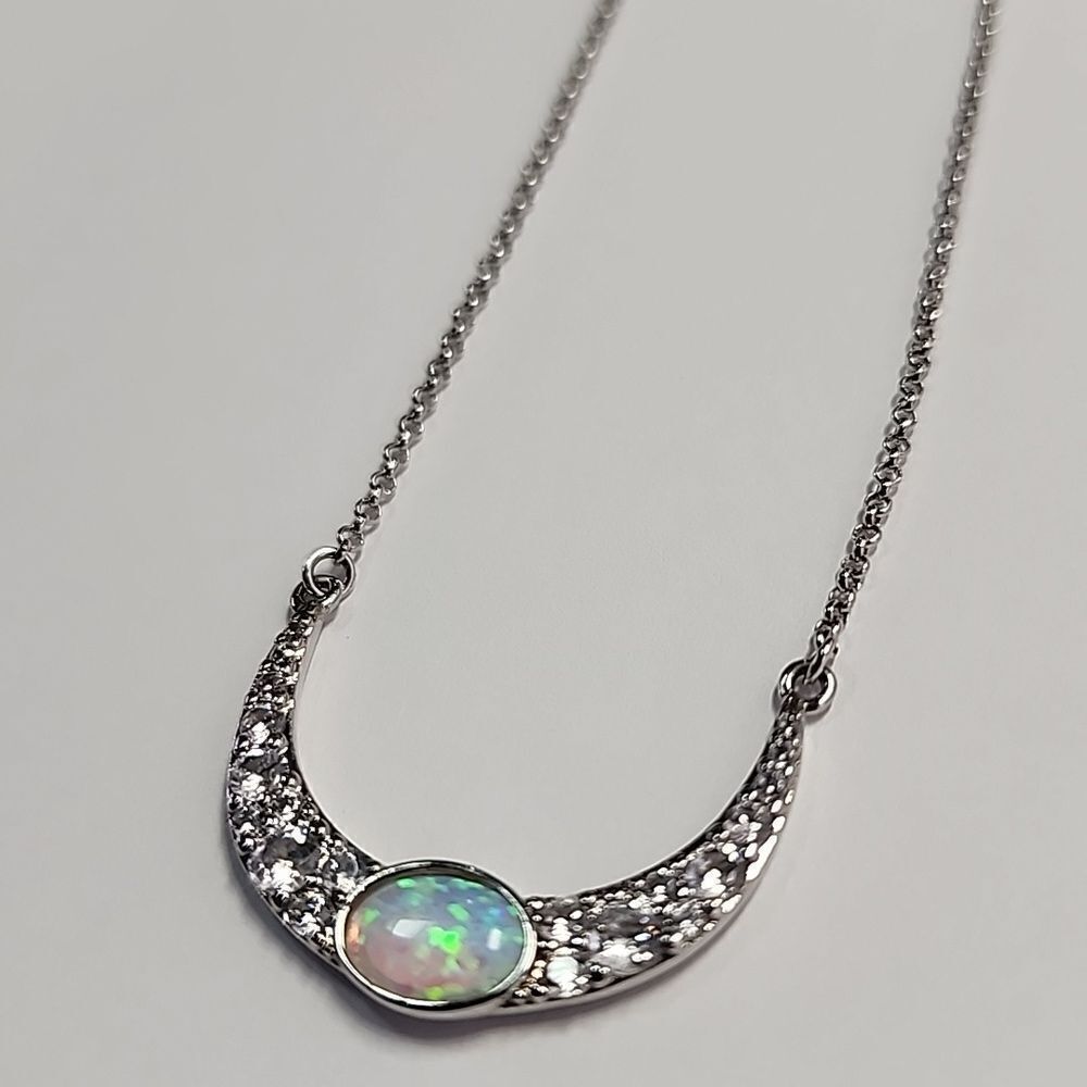 Bomb Party Lab Grown Peach Fire Opal Rhodium Plate Necklace RBP6585 Shes Angelic